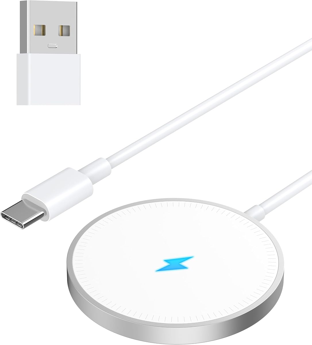 para cargador MagSafe Puertos USB-C/A de carga inalámbrica magnética de 15 W | Almohadilla de carga rápida para iPhone 17/16/15/14/13/12 Series y AirPods 4/3/2/Pro Almohadilla de carga magnética MagSafe