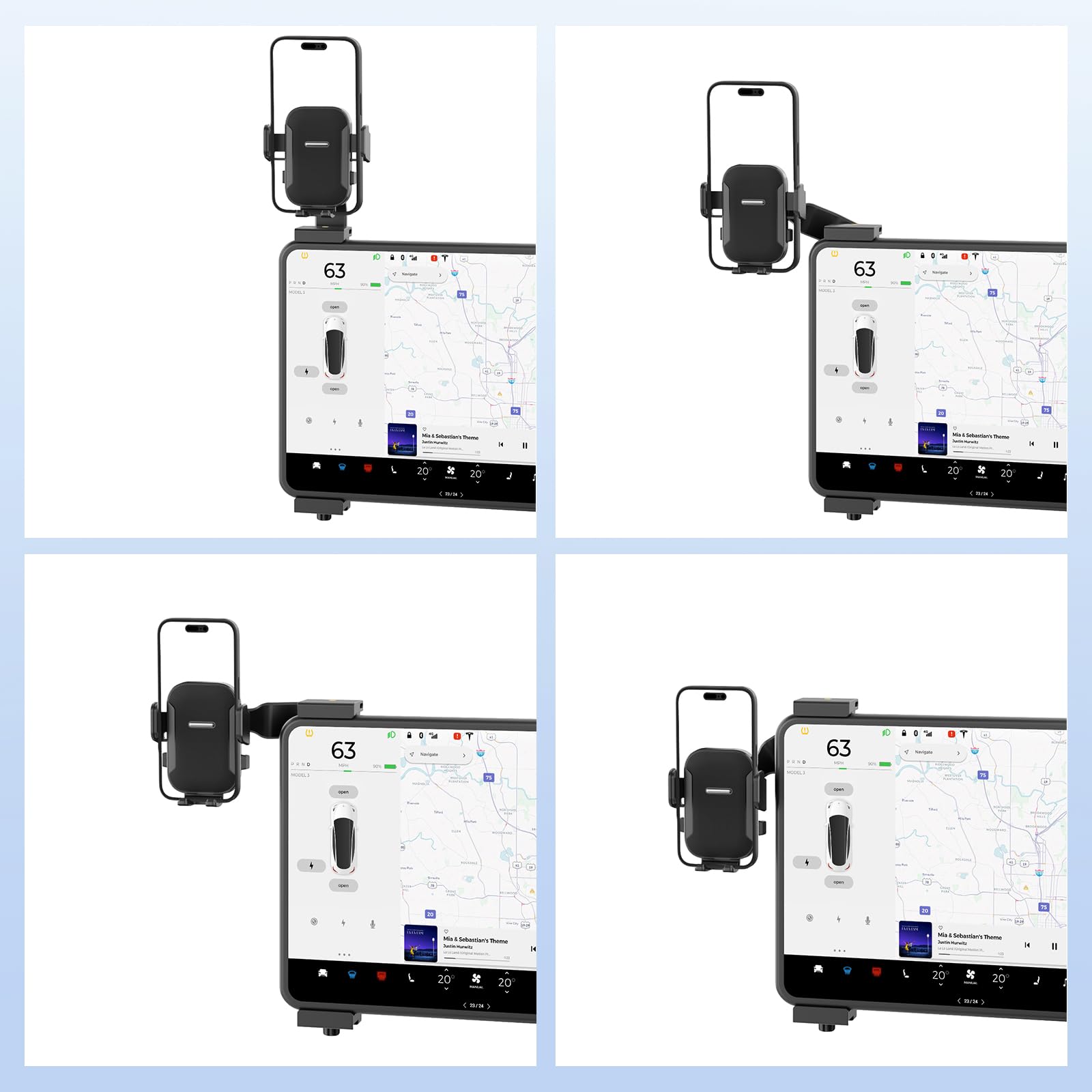 Soporte de teléfono para Tesla Model ajustable, soporte de teléfono Tesla para modelo 3 y modelo Y, pantalla de consola central para instalar un soporte de teléfono celular, soporte de