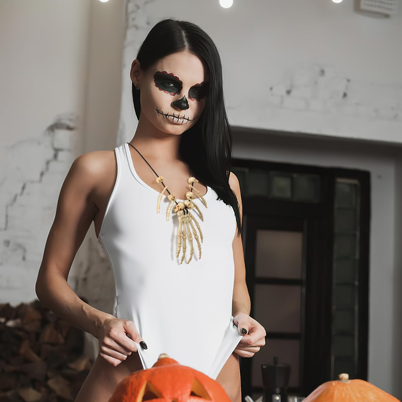 Amosfun Skull Pendant Necklace Skeleton Head Hand Bone Charm Cosplay Fancy Party Jewelry - Image 8