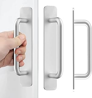 ドア取手 引き出し取手 2個セット 自己粘着式 シルバー ハンドル ノブ 両面テープ式 アルミニウム合金 戸棚引きハンドル 取っ手 引き戸開閉補助 引き戸 引き手 便利 DIY 金具 取り付けが簡単 家具/窓/網戸/引き出し/戸棚/ドア用 (シルバー)