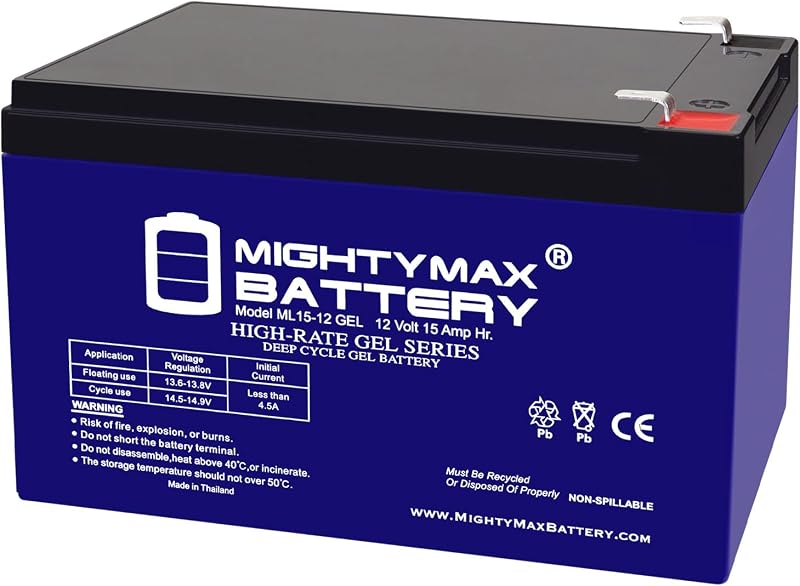 Bateria GEL recarregável Mighty Max Battery ML15-12GEL 12 V 15 Ah com terminal F2 para ATV