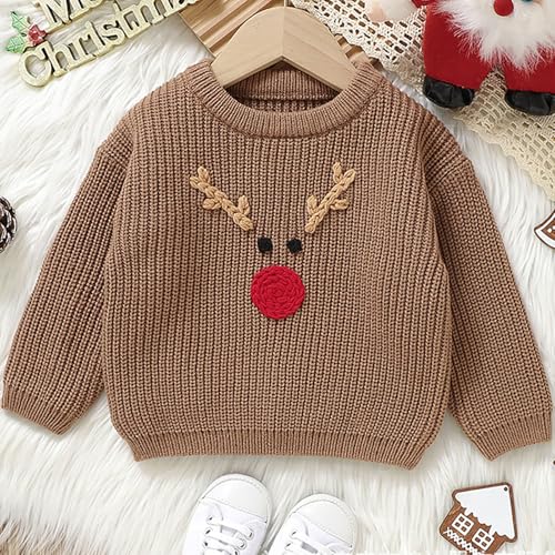 Toddler Kids Xmas Reindeer Knitted Sweaters Long Sleeve Christmas Knit Pullover Boys Girls New Year's Knitwear2