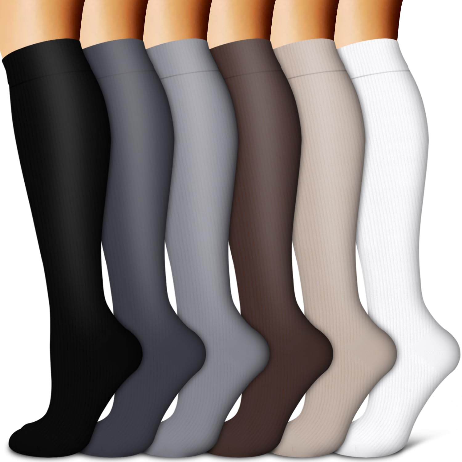 Copper Compression Socks for Women &amp; Men (6 pairs) - Best Support for Nurses, Running, Hiking, Recovery