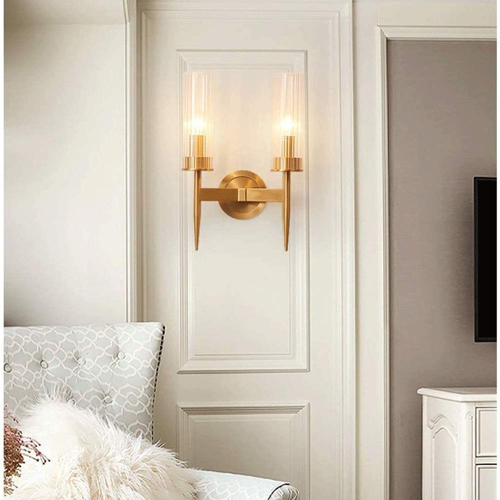 Lampada da parete moderna a 2 teste, contemporanea - Basi for luci applique, Paralume in vetro Staffa con finitura in ottone metallico Apparecchio di illuminazione Art Déco