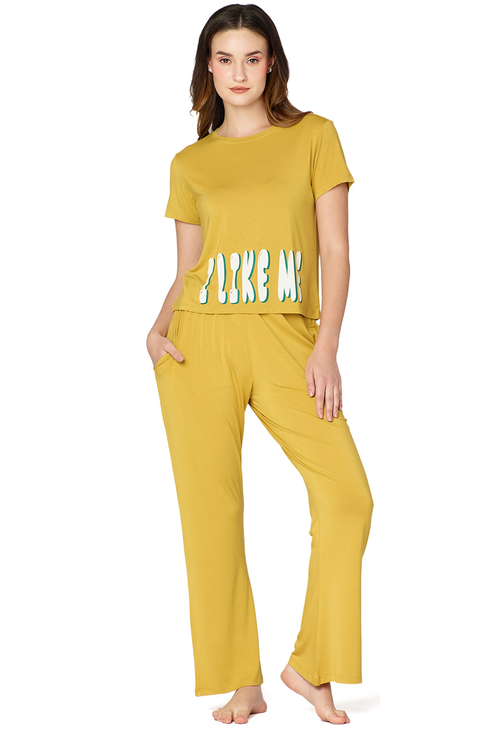 i like me Night Suit for Womens Plain Modal Night Dress of Crop Top and Pajama Set 9373-picture-59