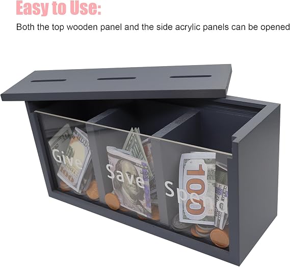 Spend Save Give Piggy Bank for Kids, Money Coin Savings Piggy Bank Jar Box for Kids Child Safe Money Saver, Teach Children About Giving & Saving Money Piggy Box for Childrens Boys Girls, Blue