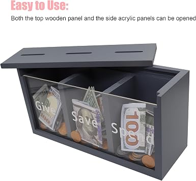 Spend Save Give Piggy Bank for Kids, Money Coin Savings Piggy Bank Jar Box for Kids Child Safe Money Saver, Teach Children About Giving & Saving Money Piggy Box for Childrens Boys Girls, Blue