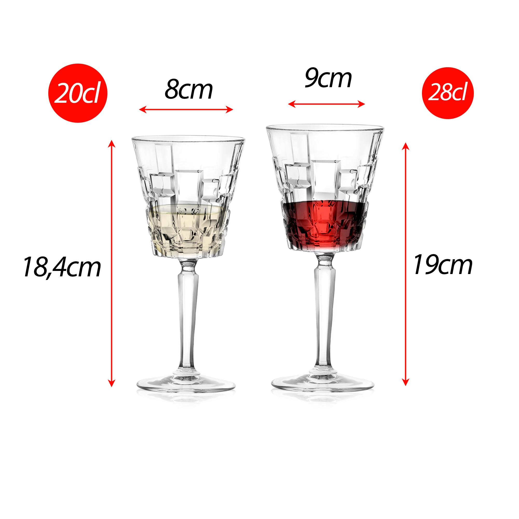 Sicignano | Set 12 Ätna Kristallgläser – 6 Weingläser CL.28 + 6 Wassergläser 20 CL.20, glänzend, robust und spülmaschinenfest, elegantes und nachhaltiges Design