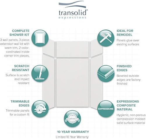 Miniatura 118 de Transolid EWKX483696-41 Expressions - Kit de pared de ducha de 6 paneles con extensión, 36 pulgadas de largo x 48 pulgadas de ancho x 96 pulgadas