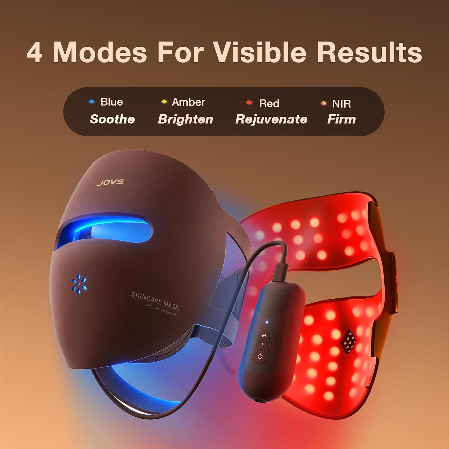 JOVS 3D Red Light Therapy Mask for Face, 328 LEDs Full Face Coverage, 4 Light Modes Cordless LED Light Therapy Face Mask for The Look of Wrinkles, Home Use Skincare Device