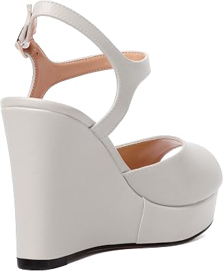 WAYDERNS Womens Ankle Strap Party Platform Peep Toe Matte Slingback Buckle Solid Fashion Wedge High Heel Pumps Shoes 4 Inch