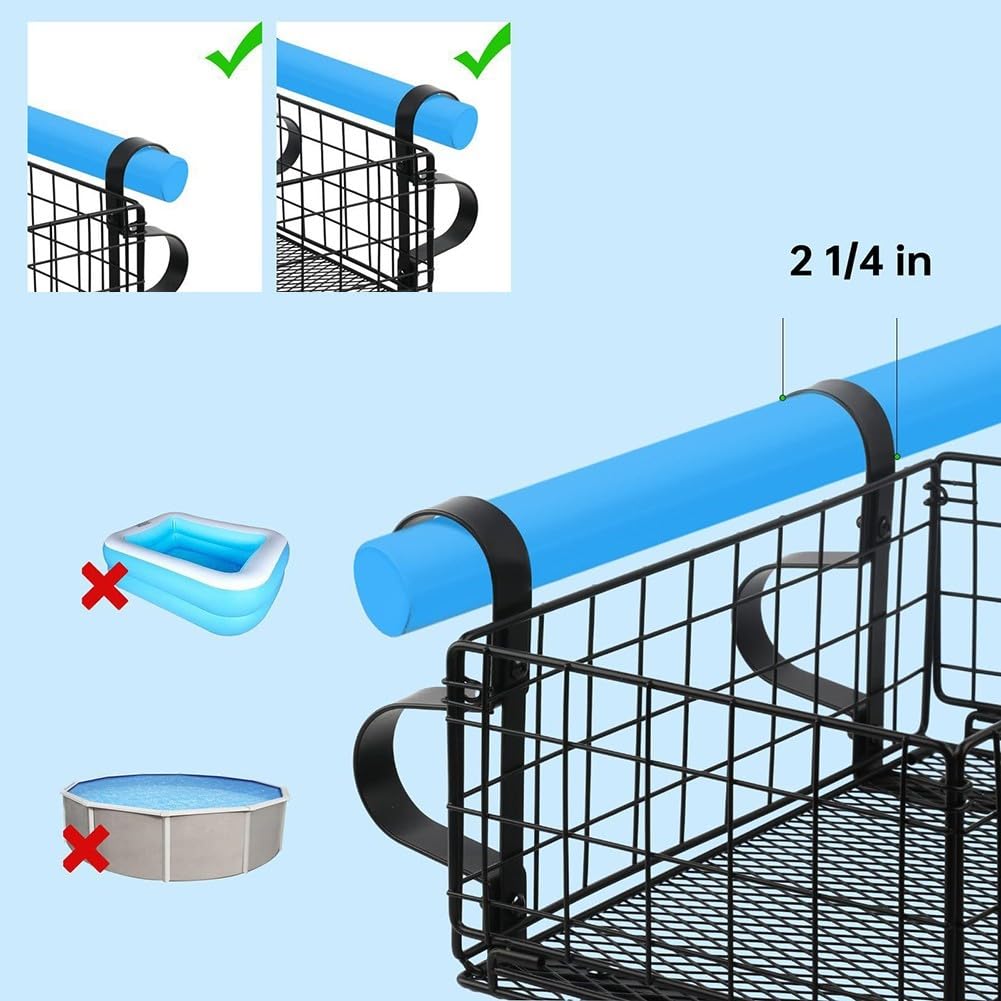 Organizador de riel de piscina – Estante estable para piscina sobre el suelo para bebidas y juguetes, color negro, 10 x 6 x 3.5 pulgadas