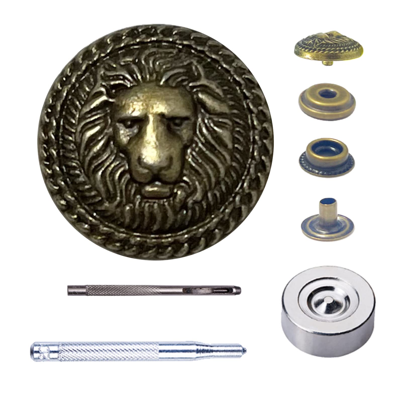 Wetufin15 Sets Leather Snap Buttons Set 16MM (0.63 inch) Bronze Snaps for Leather Snap and Fastener Kit Tool Snaps in Decorative Lion Style