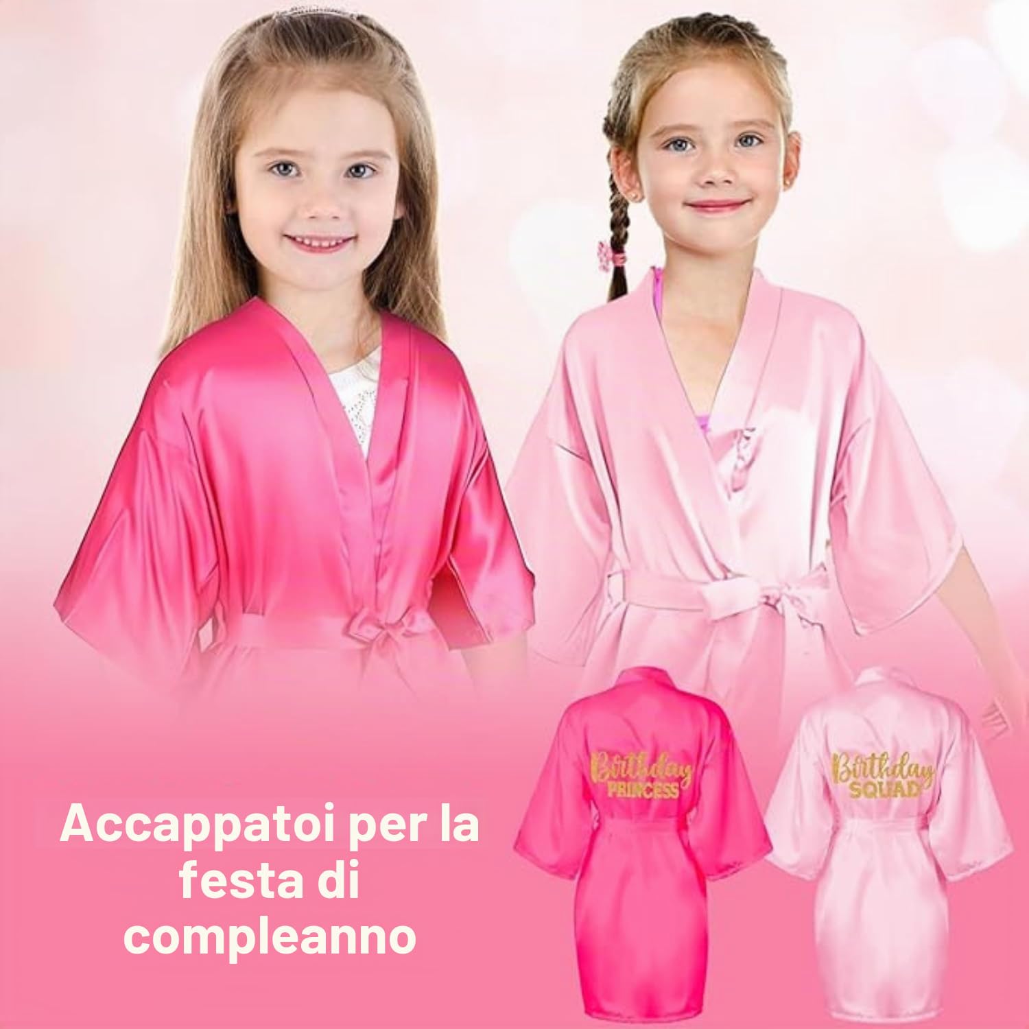7 vesti di compleanno per ragazze, spa feste, abito da principessa, in raso, kimono per ragazze e donne, Colore: rosa., 10 anni