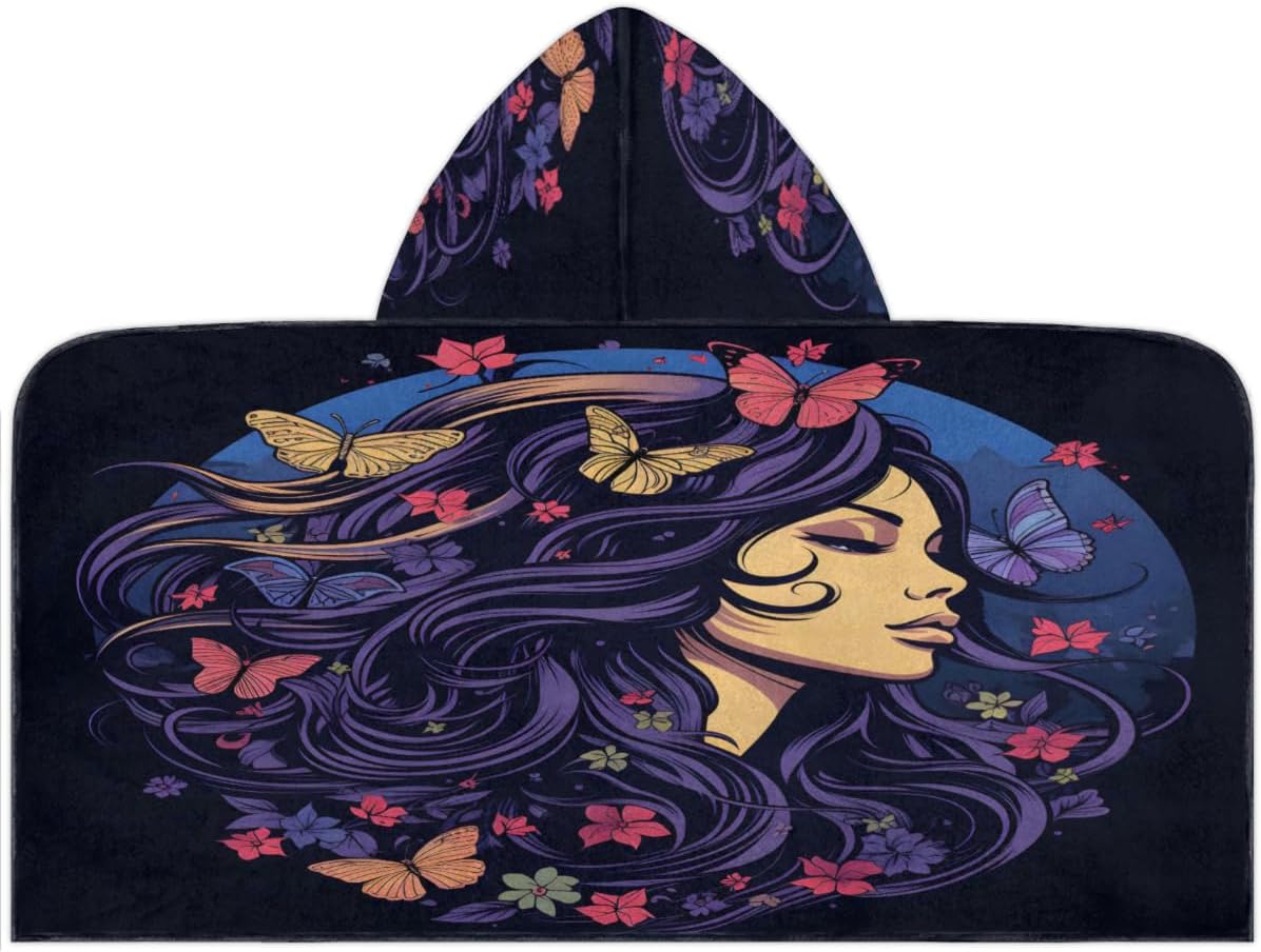 Pardick Kids Bath Towel Butterfly Girls Beach Towel with Hood Pool Cover Up for Girls Boys Soft Absorbent Hooded Bath Towel Toddler Towels for Beach, Pool