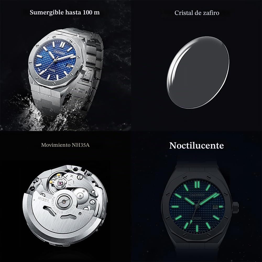 CADISEN Reloj automático para Hombre con Correa de Acero Inoxidable