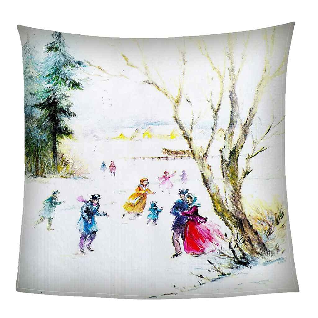 Couverture Polaire en Flanelle de Noël 150x200cm Imprimée Scène de Neige Chaude et Douce