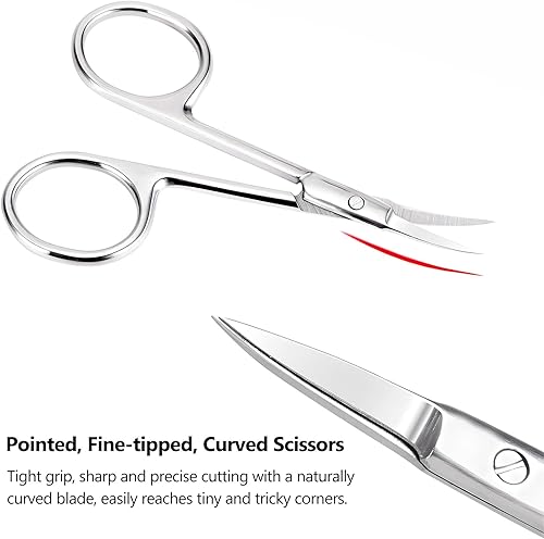 Miniatura 4 de Paquete de 2 tijeras para cutículas y tijeras de aseo extrafinas para manicura y pedicura, hoja curvada precisa punta puntiaguda kit de aseo para