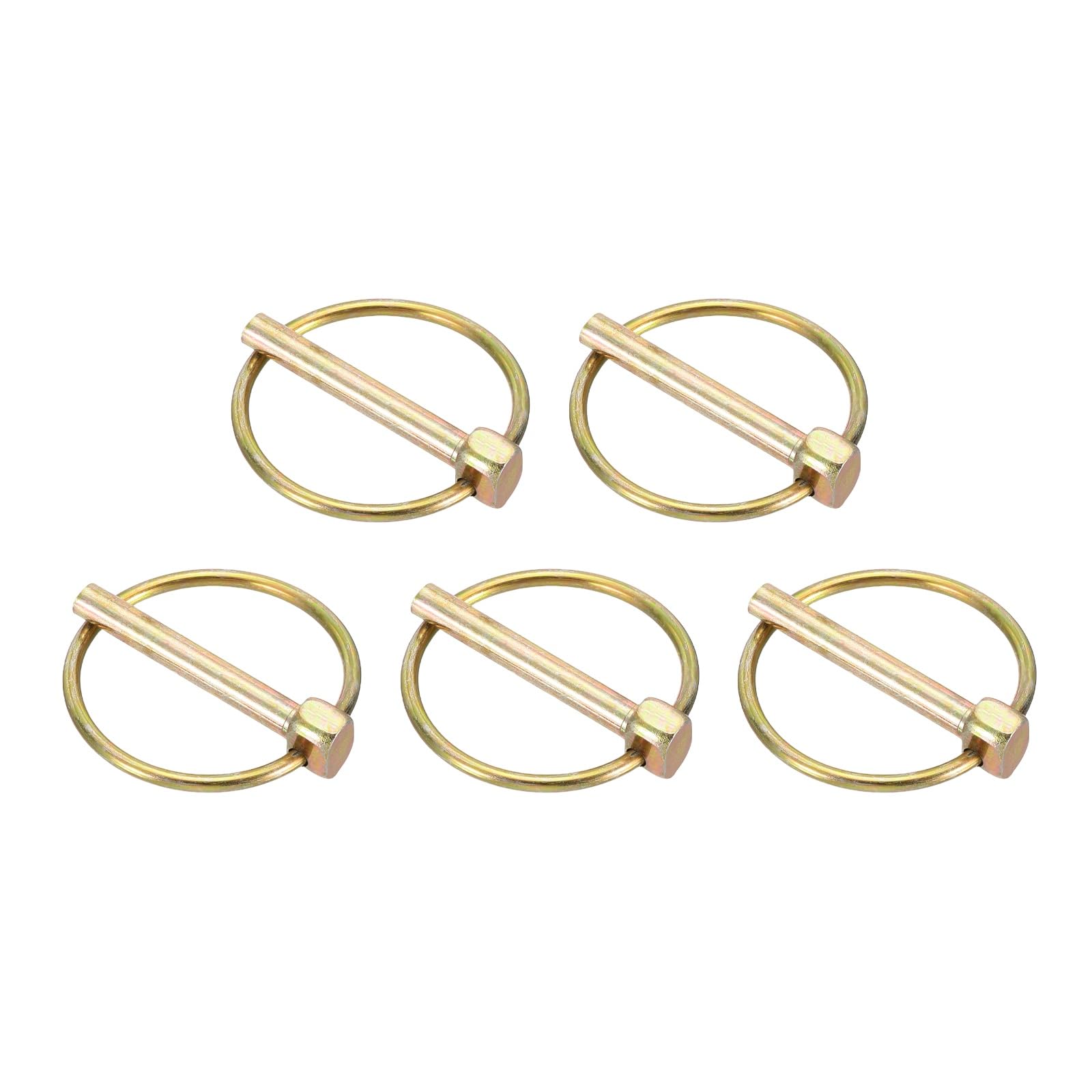 sourcing map 5Pcs Lynch Pin with Ring (5mm x 35mm) - Heavy Duty Linch Pins Shaft Locking Pin Clips Carbon Steel, for Farm Tractors Trucks Lawn Mowers Trailers Trolley, Gold