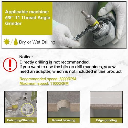 Miniatura 6 de Brocas de fresado de diamante de 38 a 1 pulgada (0.394-0.984 in) para agrandar modelar biselado agujeros existentes en baldosas de cerámica,