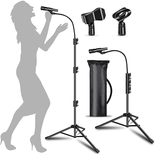Mic Stand Boom Microphone Stands Tripod Gooseneck Mic Arm Stand Height Adjustable 3'- 6' with Mic Clips and 3/8" - 5/8" Adapter Microphone stand for Singing Performance Wedding Stage and Mic Mount