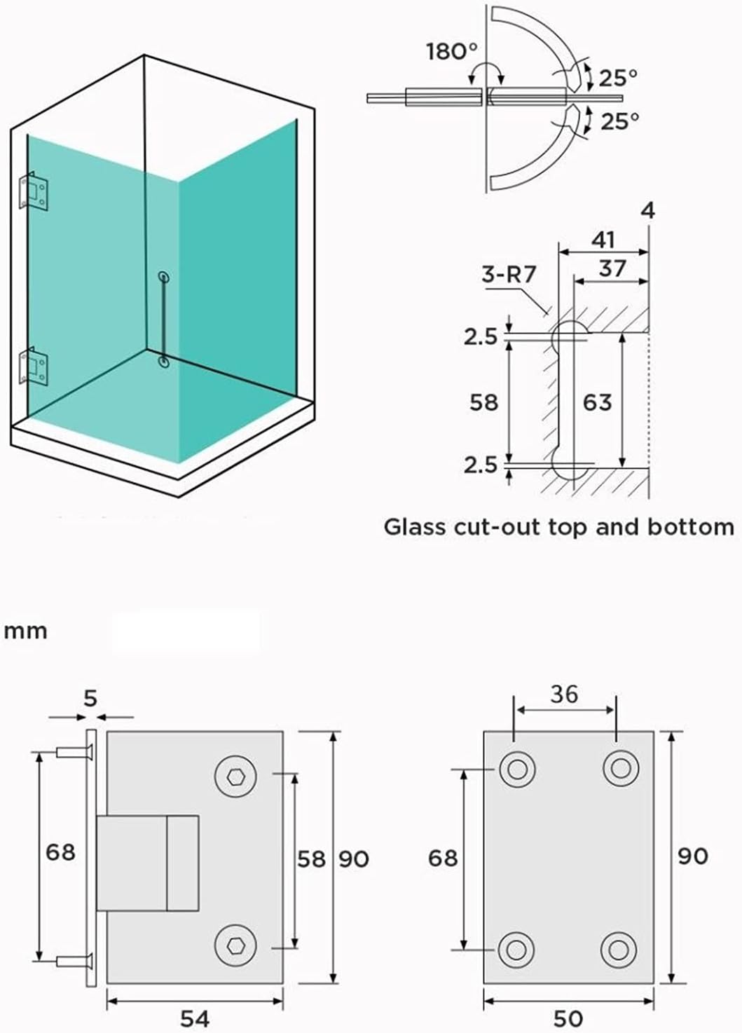 SBTRKT 2 Pack Stainless Steel 90 Degree Glass Clip Shower Room Glass Door Hinges, Replacement Parts Wall to Glass Frameless Sliding Door (Color : Pack of 2 Pieces)