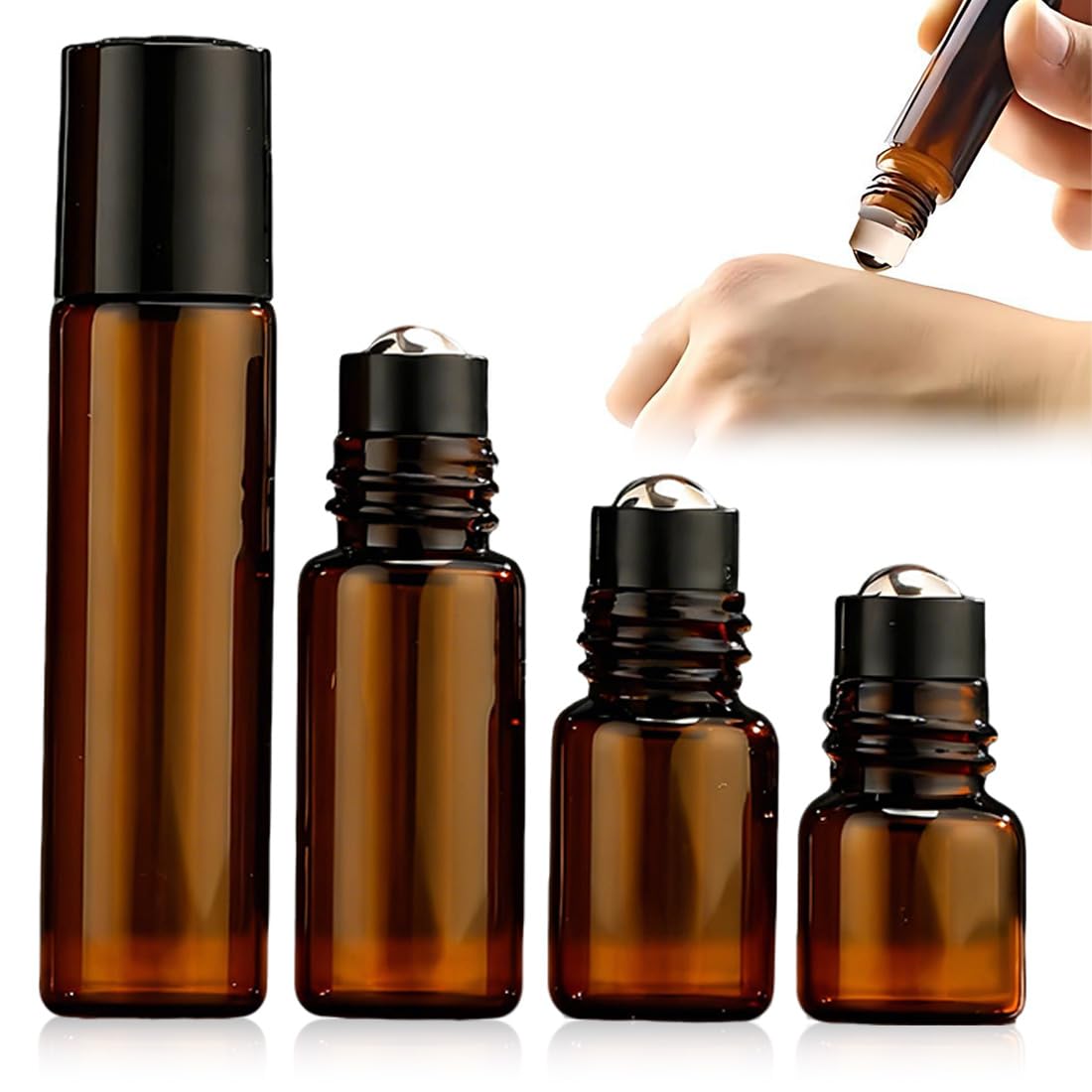 Roll On Huile Essentielle Vide, 8 pcs Flacon Roll On Vide, Avec Rouleau en Acier Inoxydable, Pour huiles, Parfums, Cosmétiques, Parfums, Massages(10 ml 5 ml 3 ml 2 ml)