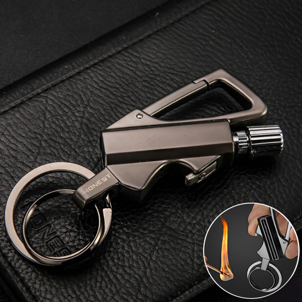 YGCHEN Accendino Eterno 3 in 1, Accendifuoco in Metallo con Apribottiglie, Mini Accendino Multifunzione per Zaino e Chiavi, Ideale per Campeggio, Escursionismo ed Emergenza - Regalo per Uomo Pratico