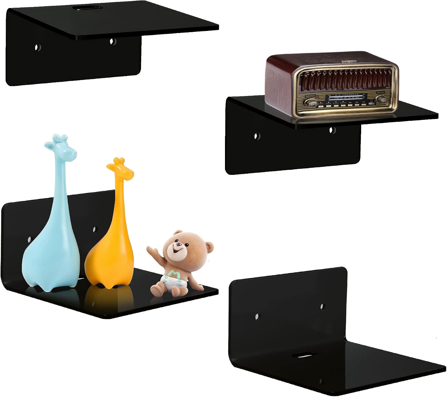 4 Pack Small Wall Shelf, 4'' Acrylic Wall Shelves Display Ledges for Storage & Decoration, Small Floating Shelf for Wall with 2 Types of Installation (Adhesive or Screw)