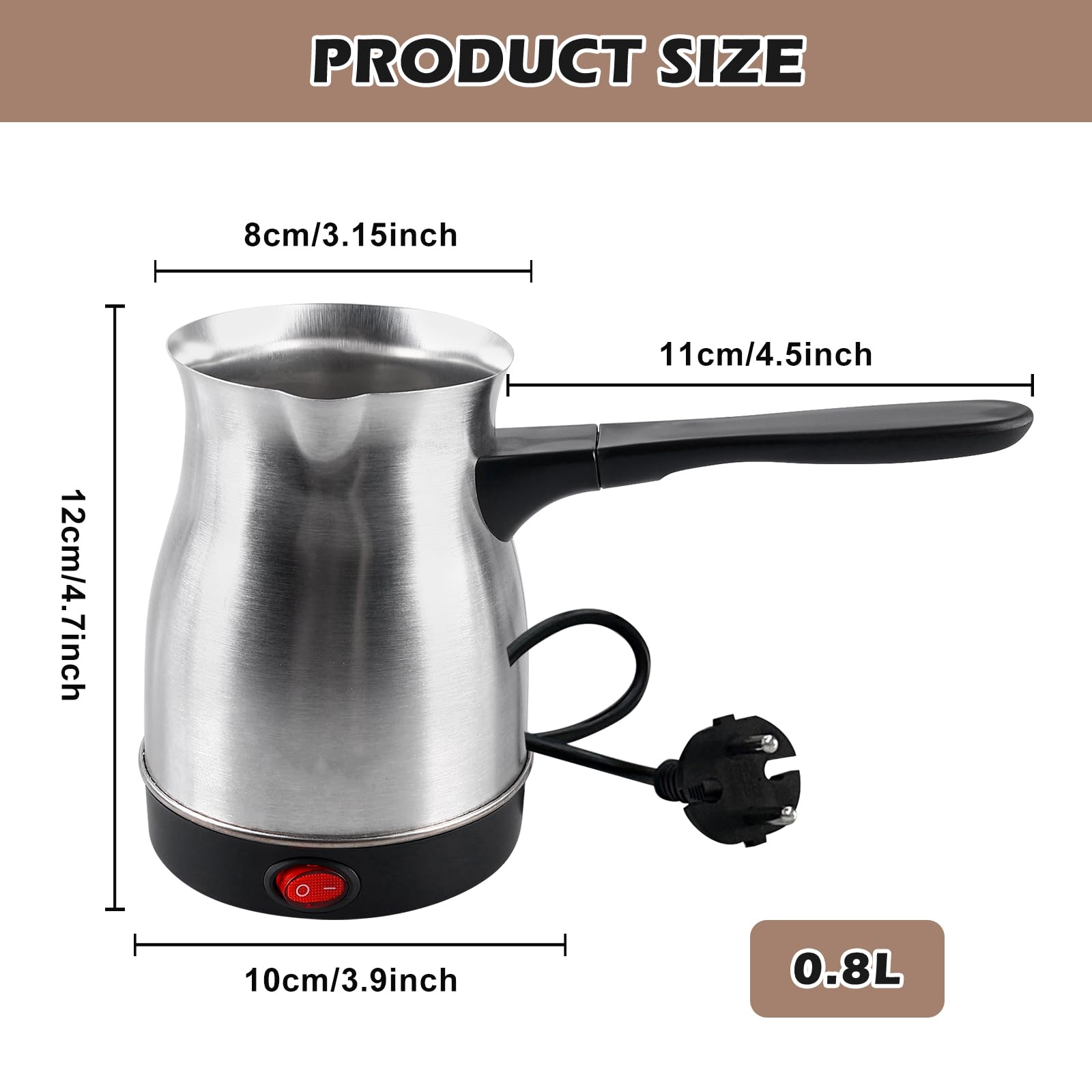 Vegena Elektrische Türkische Kaffeemaschine,800 Ml 800W Elektrische Kaffeekanne,Electric Turkish Coffee Pot,Elektrische Türkische Kaffeekanne Für Zuhause,Büro,Camping,Edelstahl