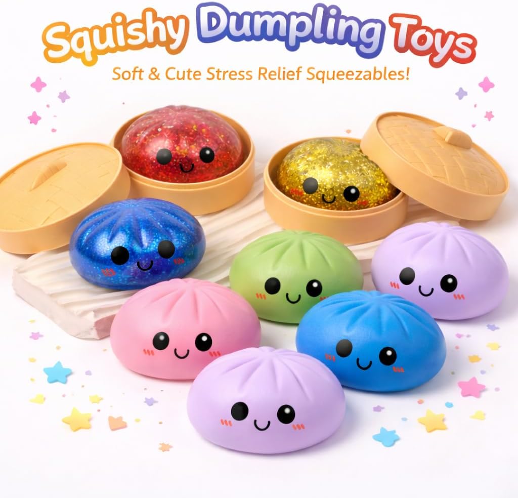 Glitter Dumpling Squishy, Giant Colorful Dumpling Squishies, Soft Squeeze Stress Relief Squishy for Adults, Desk Anxiety Relief Fidget (Red)