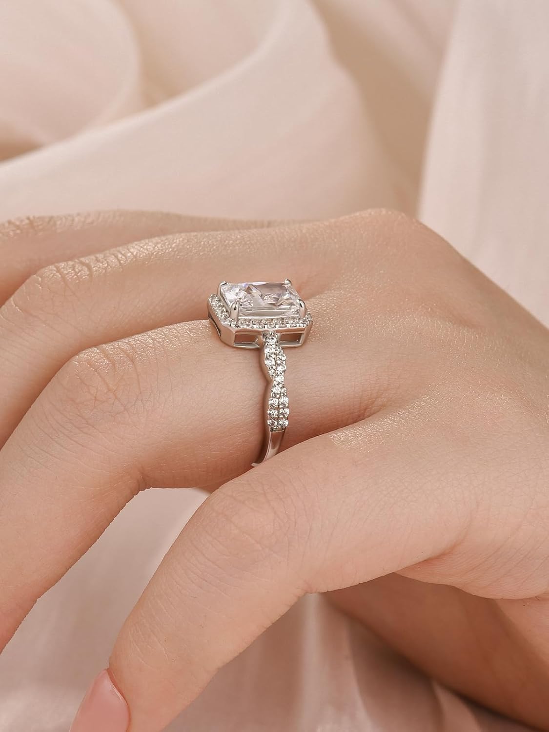 Maxinejewelry 2.0 Carat Radiant Cut Engagement Ring, 5A CZ Simulated Diamond Promise Ring in Sterling Silver