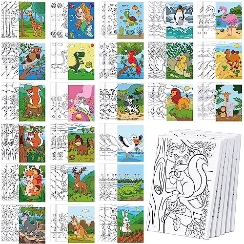 Image of Thenshop 48 Pcs Pre Drawn Canvas for Painting 5 x 7 Inch Painting Canvas Panels for Kids Pre Printed Canvas to Paint for Home School Kids Adults Beginners Student Party Gifts
