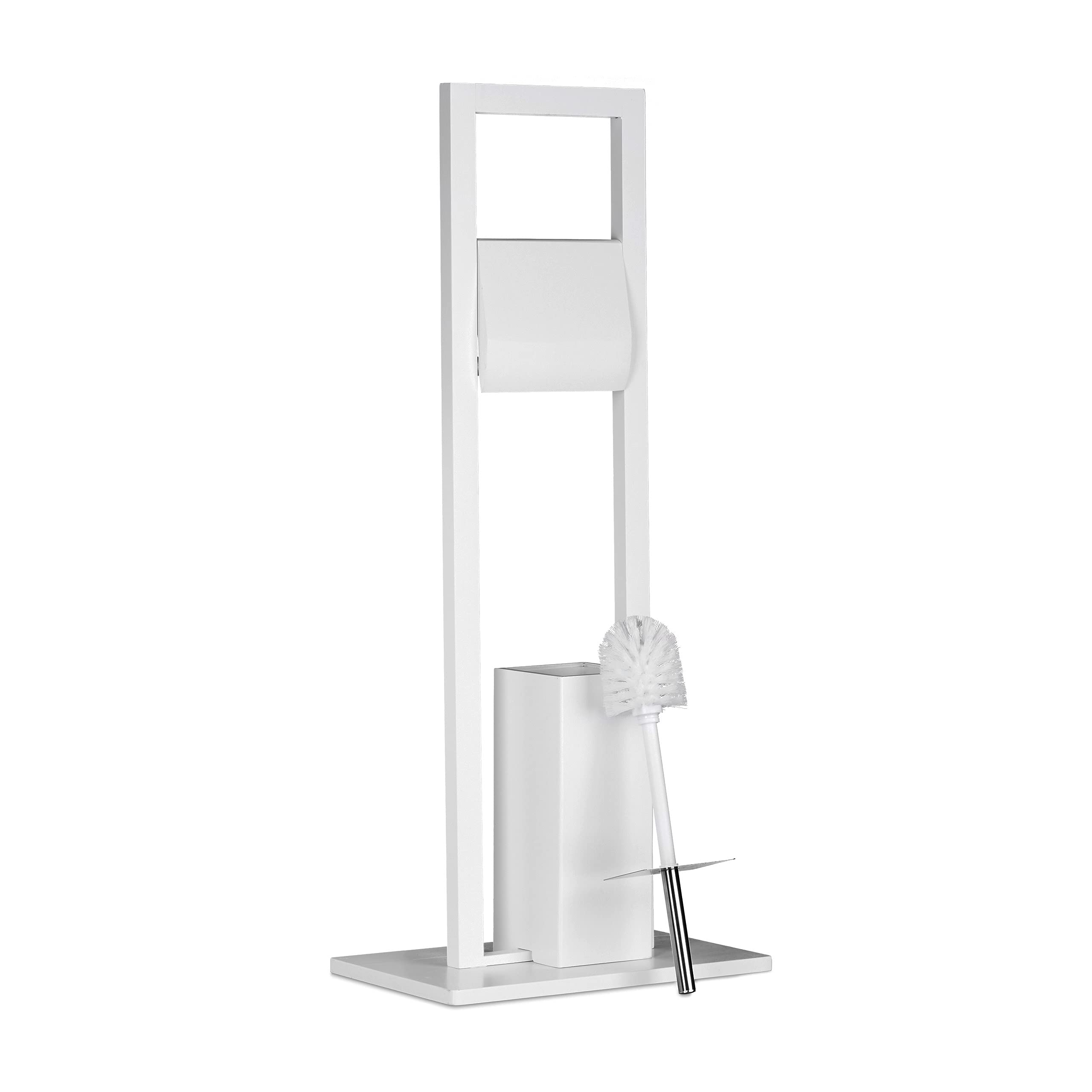 Relaxdays Set Da Bagno Autoportante In Bambù E Acciaio – Portacarta Igienica E Portascopino, 82x32x21 Cm, Colore Naturale