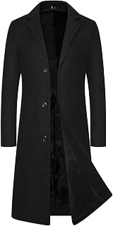 Men's Long Pea Coat Single Breasted Casual Cotton Blend Trench Coat Overcoat Jacket