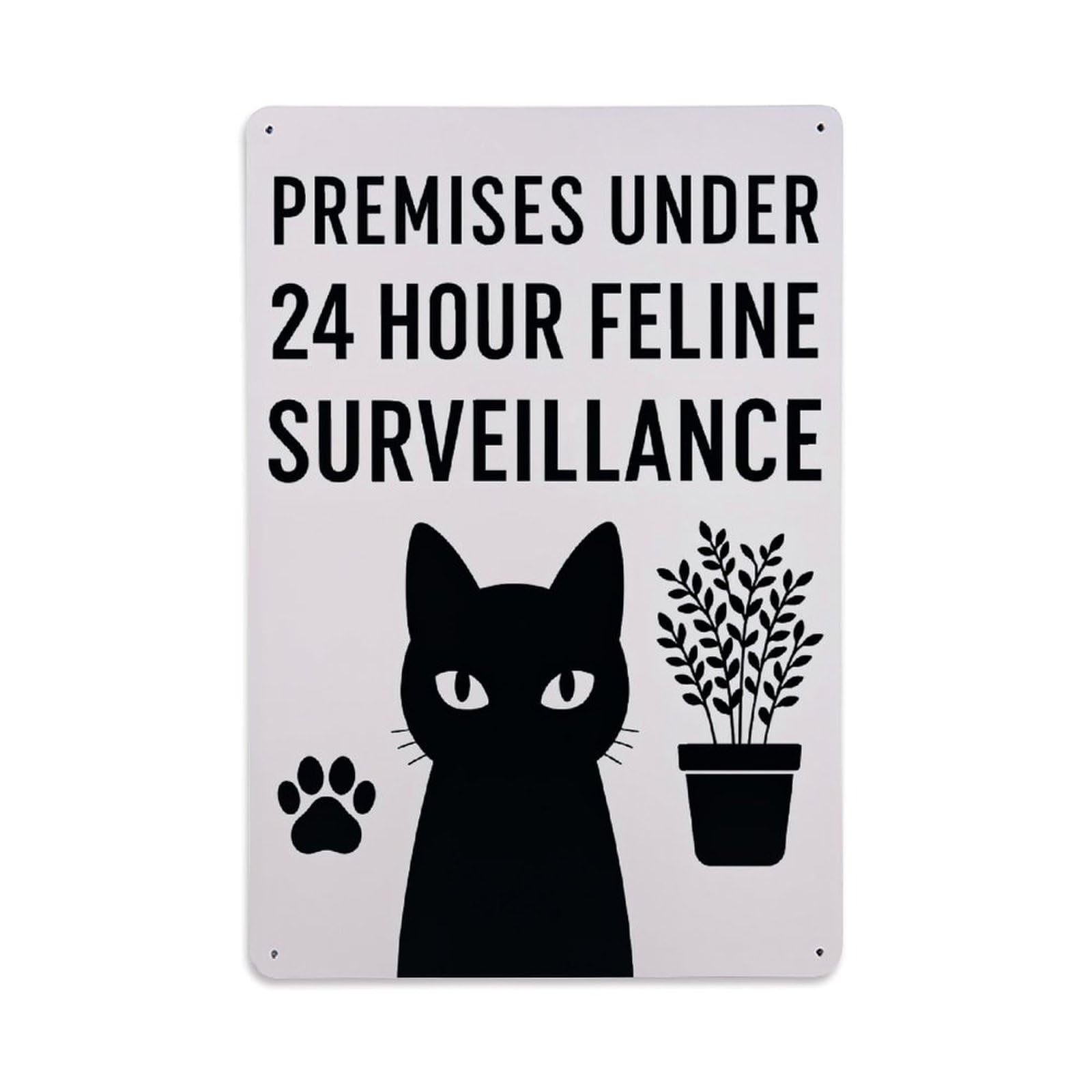 Jdfenggu Vintage Premises Under Feline Surveillance Print Retro Metal Tin Sign, Metal Poster For Bar, Home, Man Cave, Kitchen, Laundry Room Art Decor 8X12 Inch