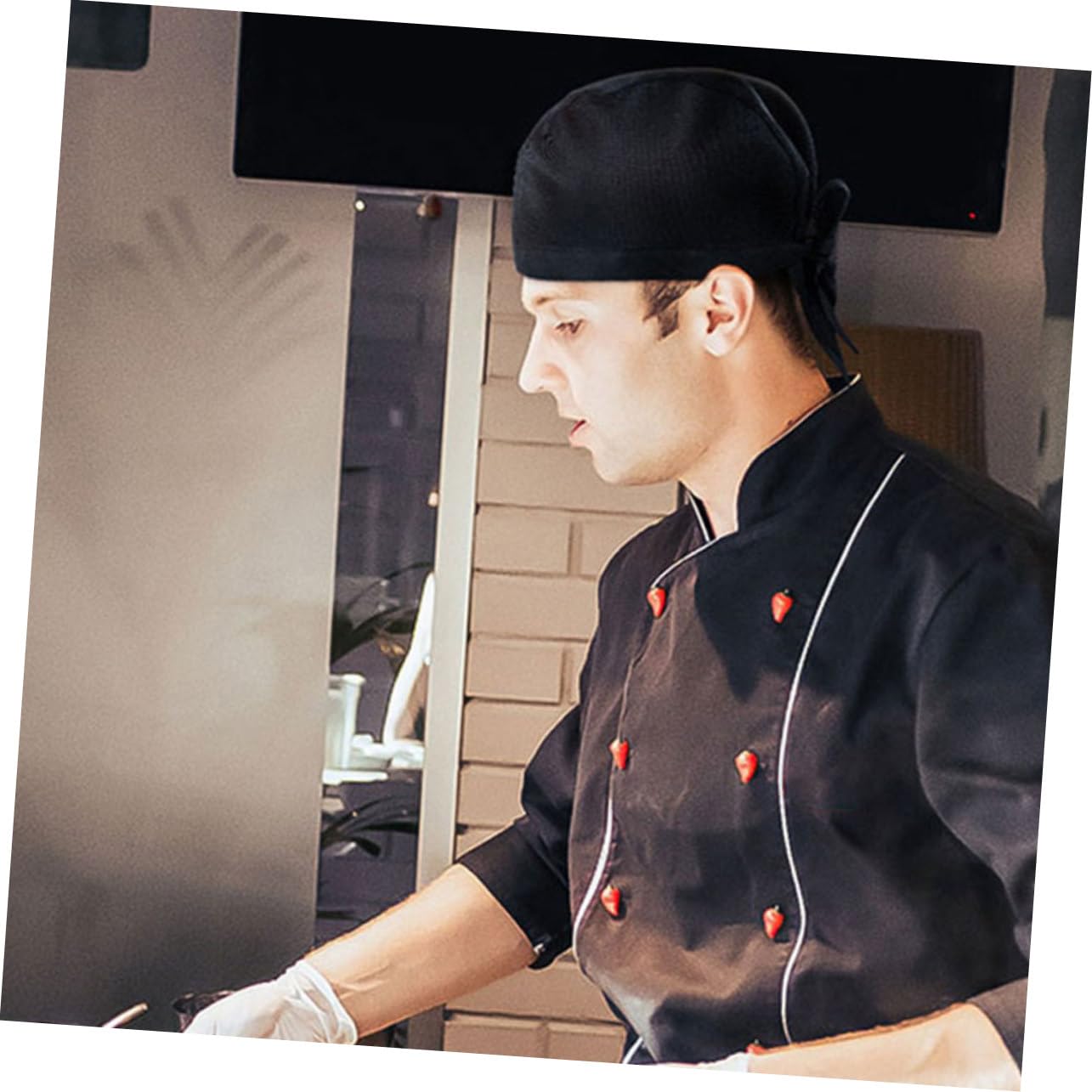 Gorro de Cocinero de Restaurante Negro, 10 Piezas de Algodón | Uniforme para Chef y Servicio, Diseño Sencillo Profesional, Ajuste Cómodo y Práctico