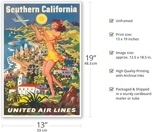 Miniatura 8 de Southern California - United Air Lines - Póster vintage de viaje de aerolínea por Joseph Fehér c.1950 - Impresión artística maestra de 9 x 12