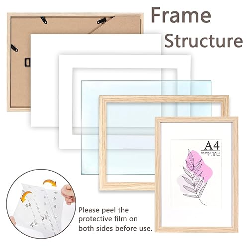 Baoee Eiche A4 Rahmen, Fotorahmen mit Acrylglas, Displayfoto 15,2 x 20,3 cm mit Passepartout, A4 Urkundenrahmen für Tischplatte und Wandmontage