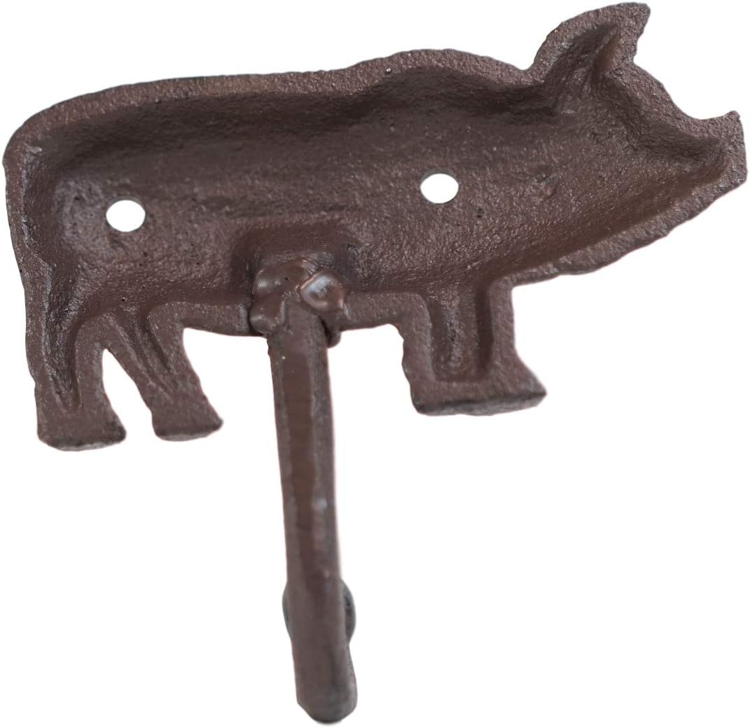 Ebros Pack of 4 Cast Iron Western Vintage Rustic Swine Bacon Pig Wall Hook Decor Plaque Multi-Purpose Coats Hats Keys Scarves Belts Towels Pet Leashes Hangers Pigs Hook