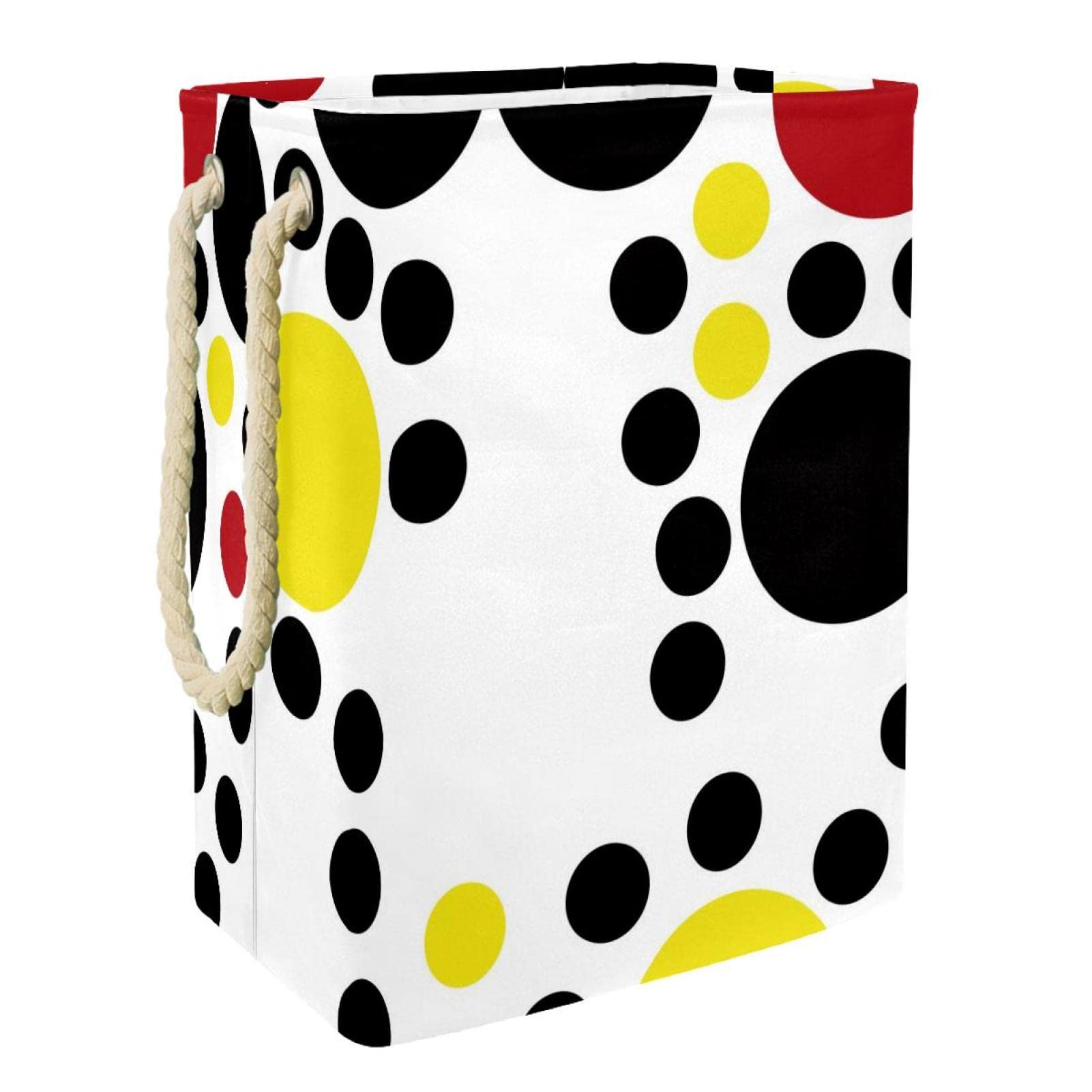 Grand panier à linge noir, jaune et rouge avec poignée durable pour vêtements sales