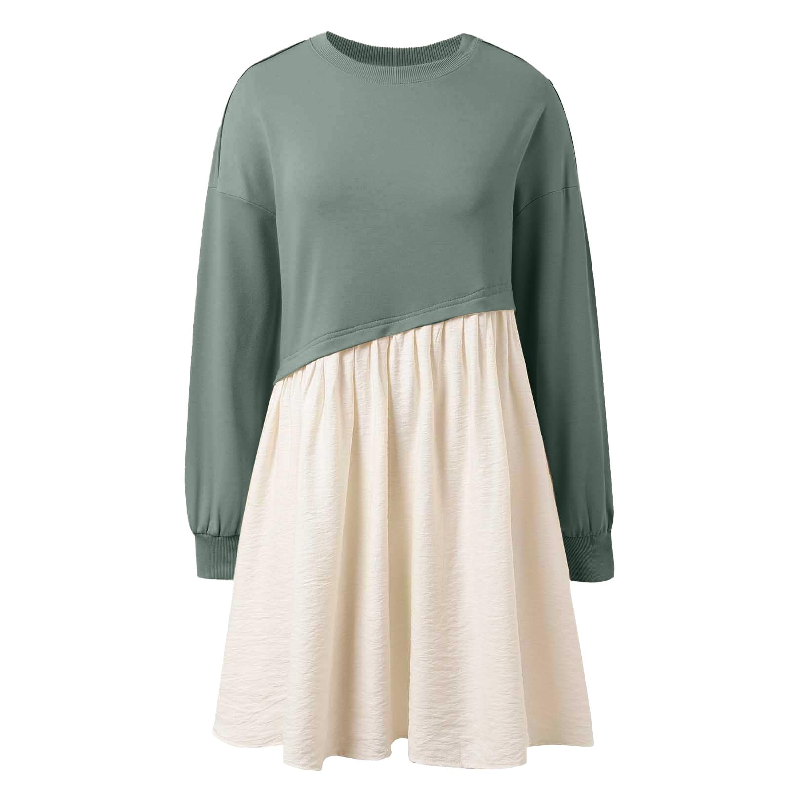 2026 décontractée Manches Longues Femme Automne Hiver Nouveau Sweat-Shirt contrasté col Rond Jupe Courte Patchwork Tendance