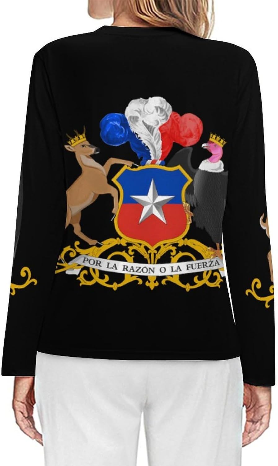 Coat of Arms of Chile Women's Pajama Top Sleepwear Pajamas Sleep T-Shirt Long Sleeve Shirt Crewneck Tee