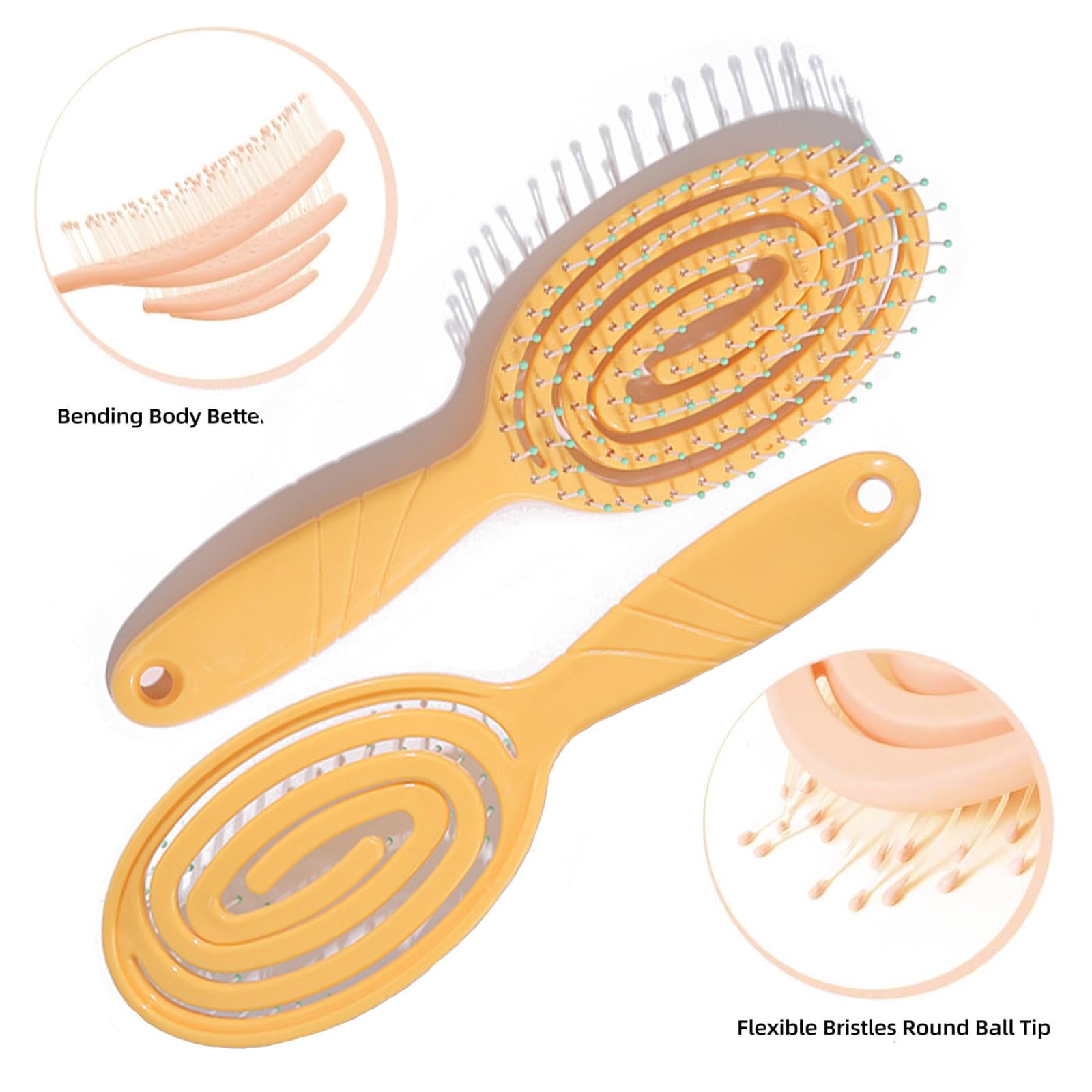 mercham 2 PCS Detangling Hair Brushes for Girls & Kids, Curved Vent & Soft Bristles Hair Brush for Wet Dry, Straight - Image 2