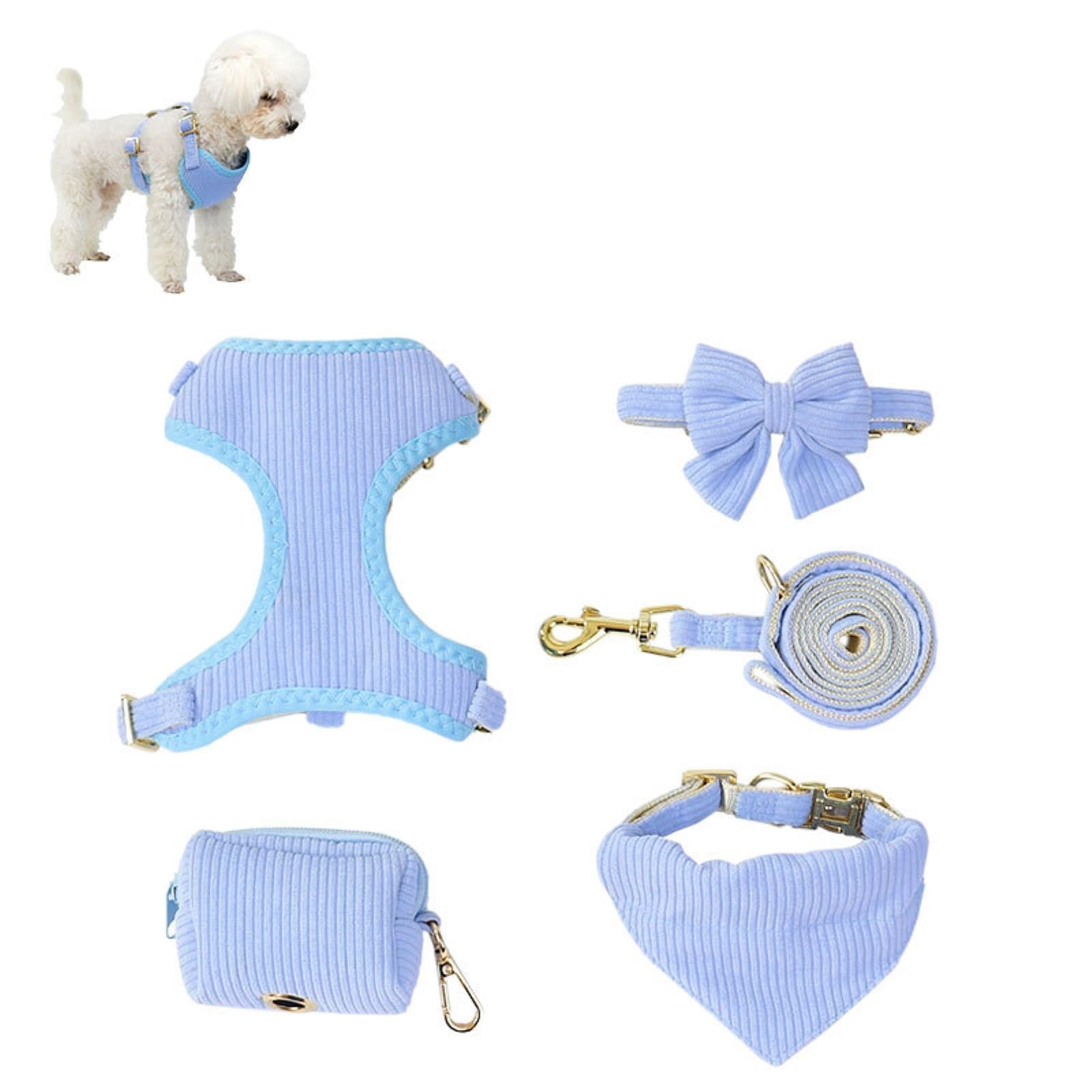 Step-in Geschirr Hundegeschirr- Und Leinen-Set Mit Tasche, Cord, Weich Für Spaziergänge(Blue,42-51cm)
