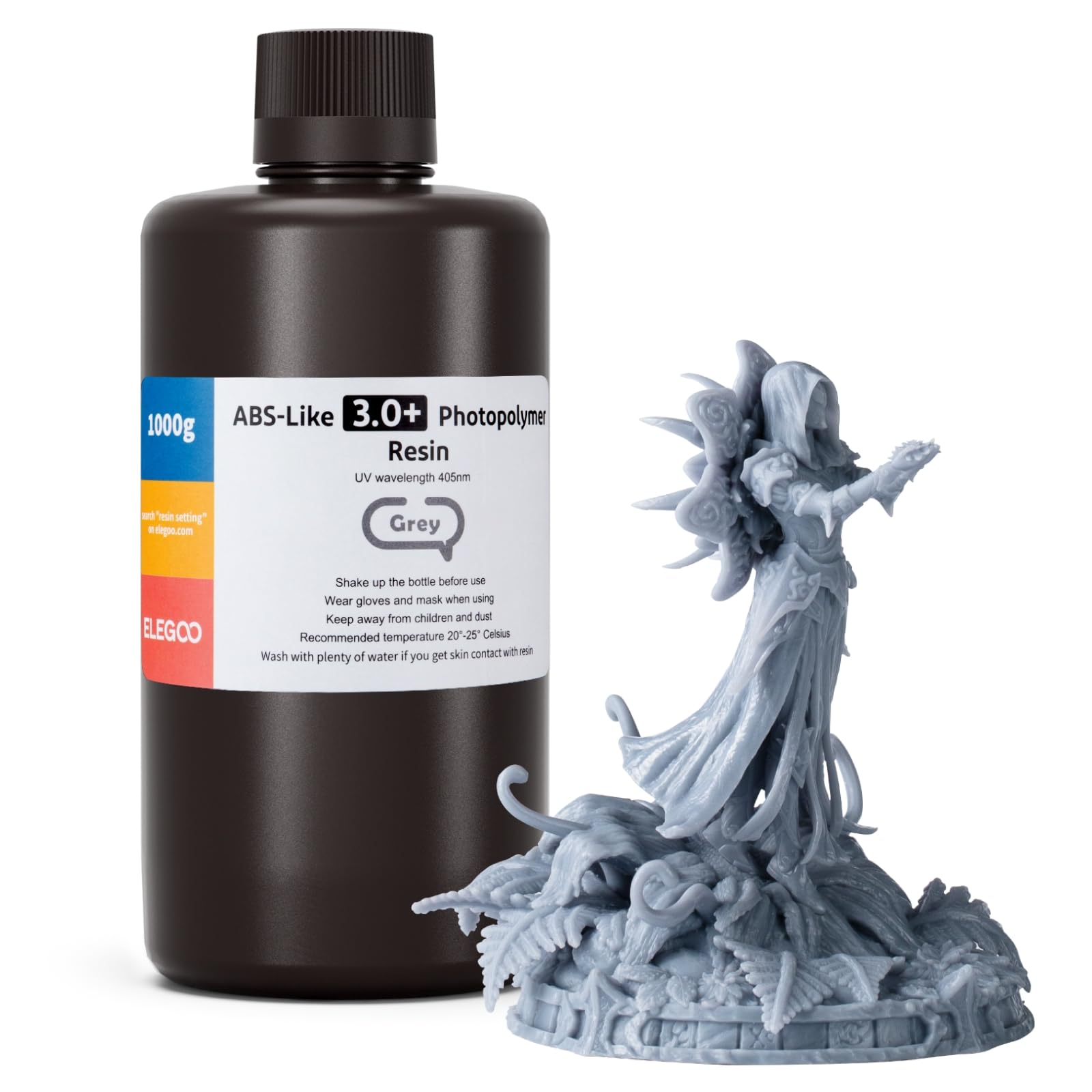 ABS-Like 3.0+ 3D Printer Resin Grey 1000g, High Heat-Resistance 3D Printing Resin, Lower Viscosity and Shrinkage, 405nm LCD UV-Curing for MSLA/LCD/DLP 3D Printer