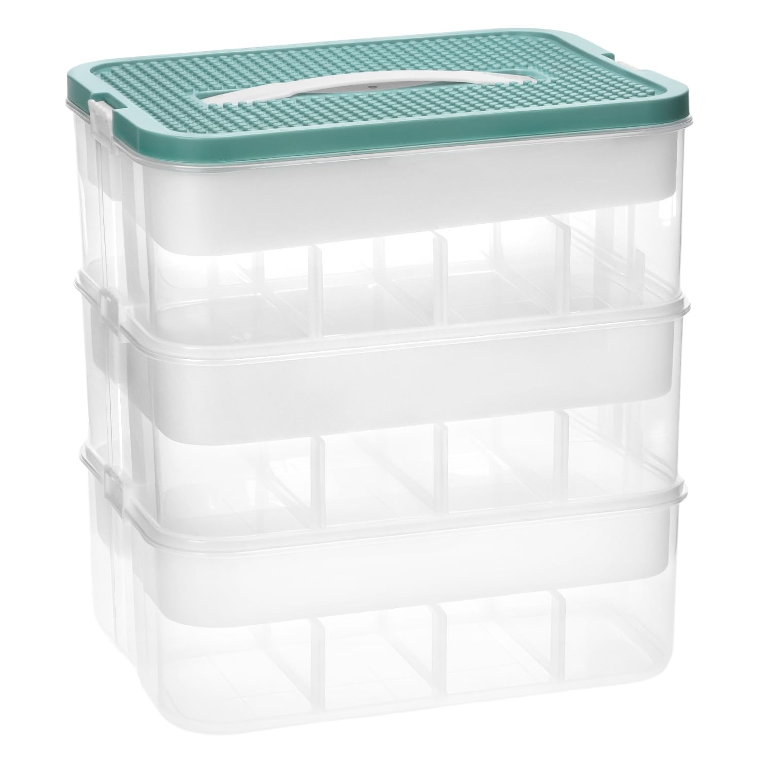 QWORK® Scatola Plastica con Coperchio, 3 Livelli Scatola Portaoggetti Puzzle, Scatole Trasparente con Scomparti Regolabili e Maniglia per Trasporto