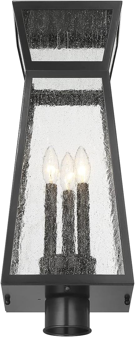 Savoy House 5-633-BK Millford Modern Mission Clear Seeded Glass Outdoor Post Lantern, 3-Light 180 Total Watts, 23" H x 9" W, Matte Black