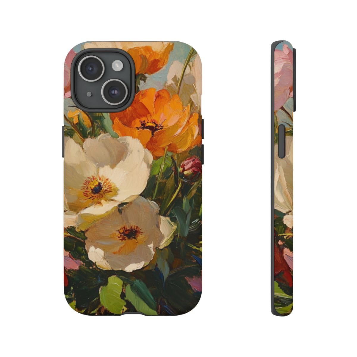Coque iPhone 15 rigide mate fleurie pour éviter rayures et traces