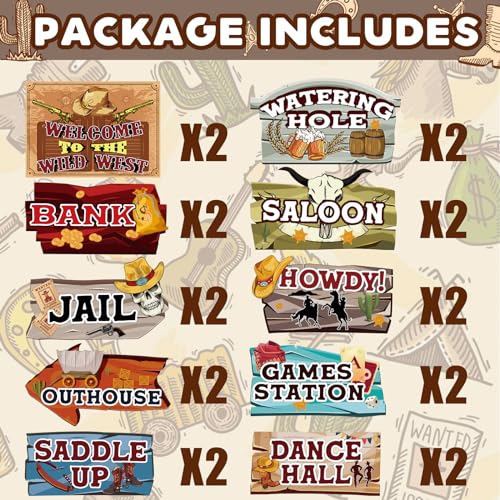 Image of Hooqict Western Birthday Party Decorations 20 Pieces Cowboy Themed Party Signs Welcome To The Wild West Cutouts for Classroom Country Party Supplies